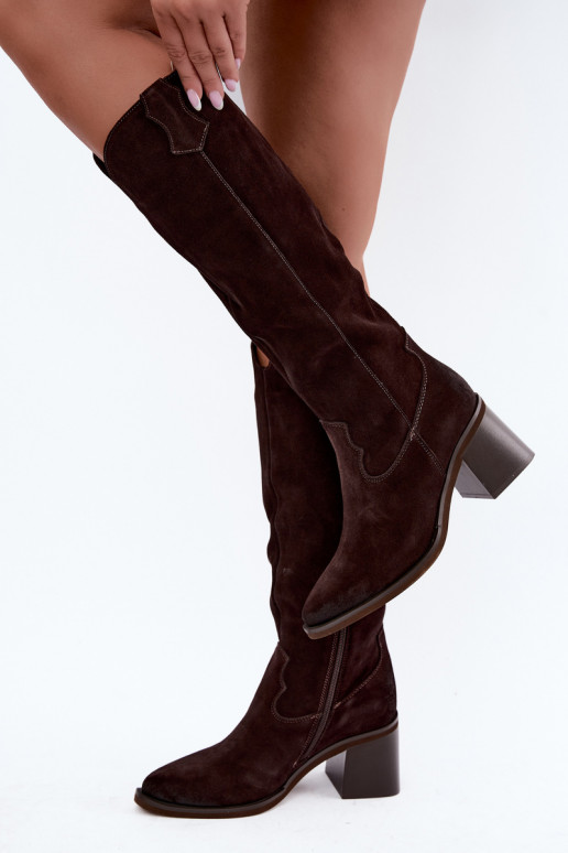 Bottes cowboy en daim synthétique à talons Vinceza 133103 chocolat