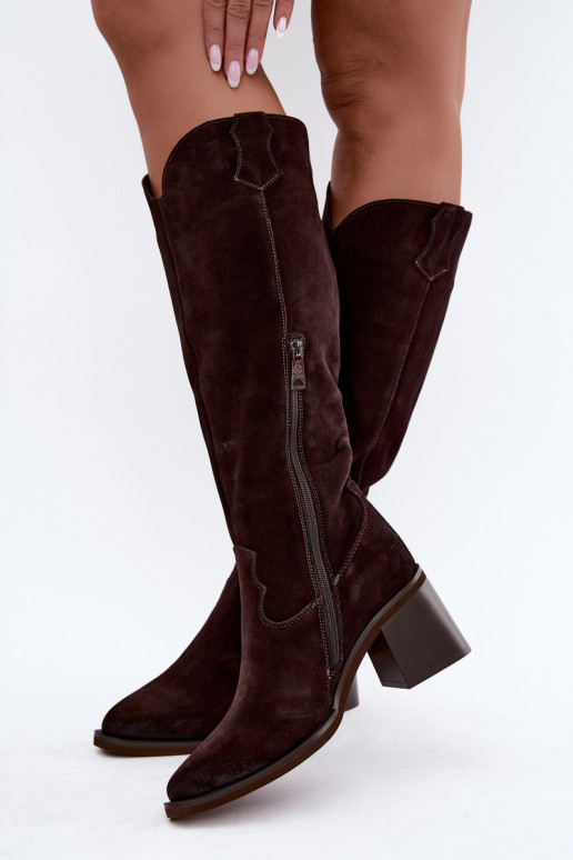 Faux suede cowboy laarzen met hakken Vinceza 133103 chocolade