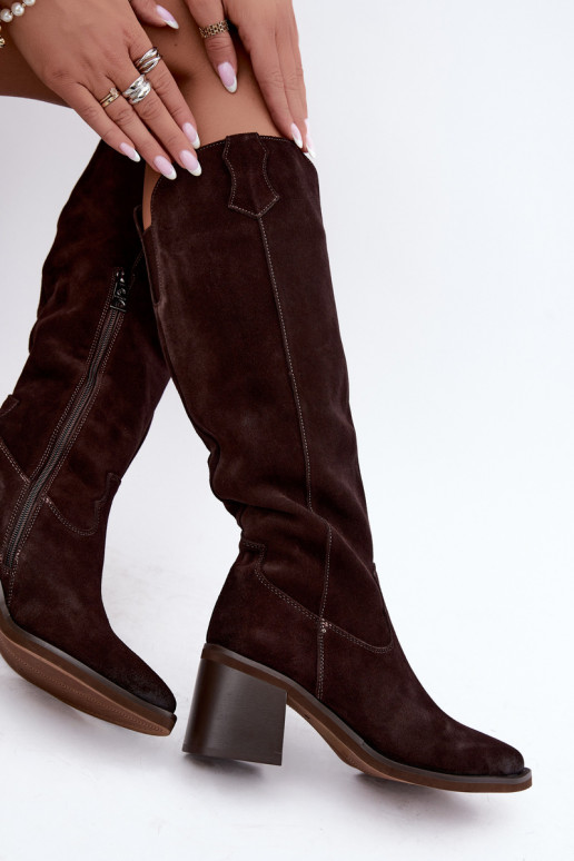 Faux suede cowboy laarzen met hakken Vinceza 133103 chocolade