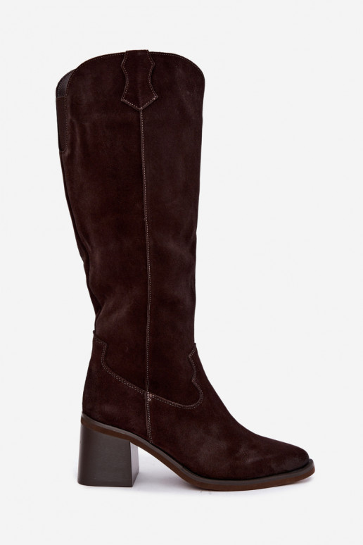 Faux suede cowboy laarzen met hakken Vinceza 133103 chocolade
