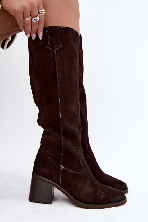 Faux suede cowboy laarzen met hakken Vinceza 133103 chocolade