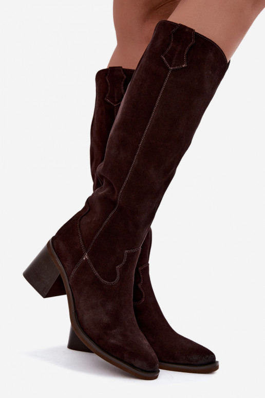 Faux suede cowboy laarzen met hakken Vinceza 133103 chocolade