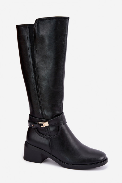 Bottes en cuir isolées avec talons décorés Sergio Leone KZ-13 noires