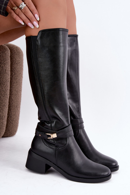 Bottes en cuir isolées avec talons décorés Sergio Leone KZ-13 noires