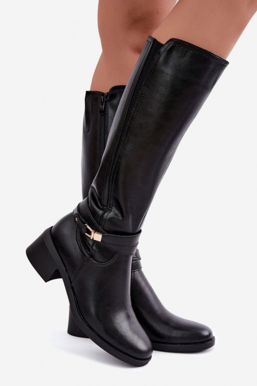 Bottes en cuir isolées avec talons décorés Sergio Leone KZ-13 noires