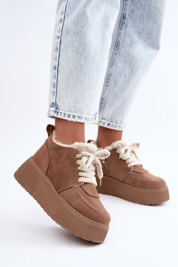 Dames sneeuwlaarzen met platform en bont Luma zandkleurig 2