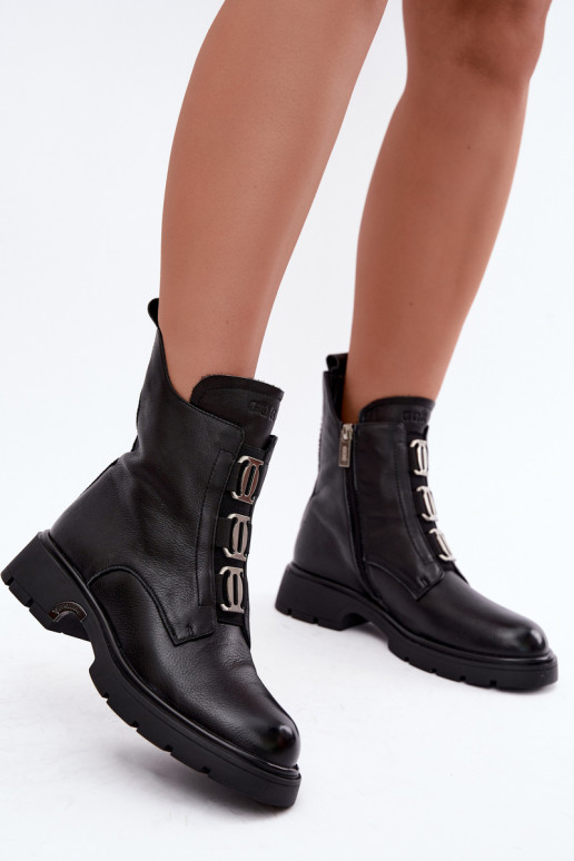 Warmes Leder-Ankle Boots mit eleganten Details GOE UU2N4138 schwarz