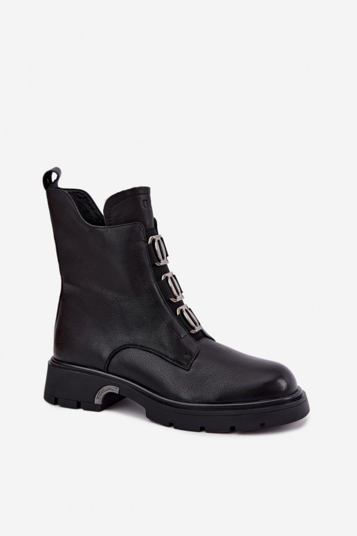 Verwarmde leren enkellaarsjes met elegante details GOE UU2N4138 zwart