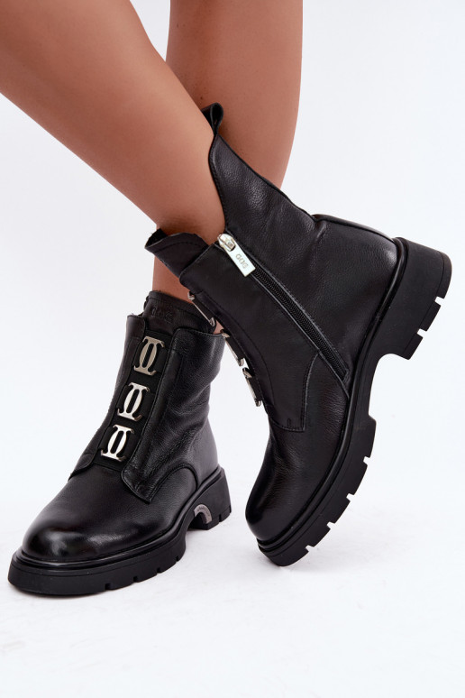 Bottines en cuir isolées avec détails élégants GOE UU2N4138 noires