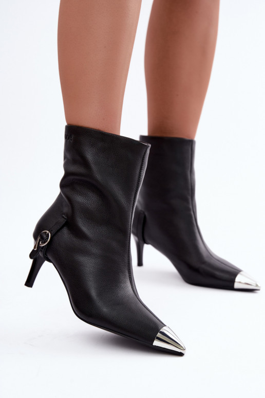 Warmes Leder-Ankle Boots mit schmalen Absätzen GOE UU2N4226 schwarz