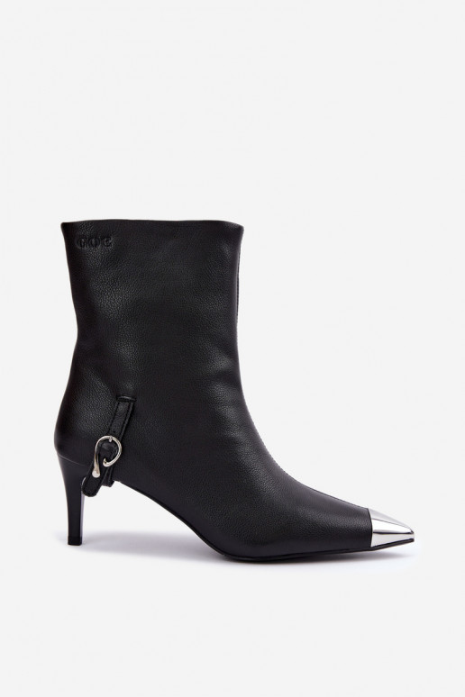 Warmes Leder-Ankle Boots mit schmalen Absätzen GOE UU2N4226 schwarz