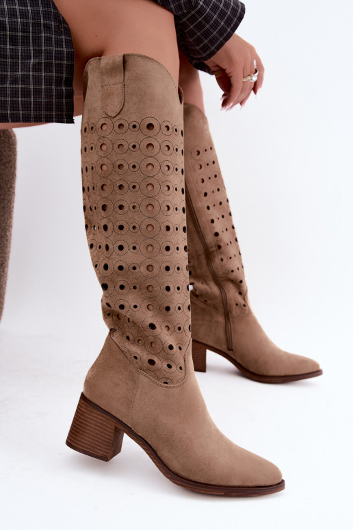 Bottes hautes avec éléments perforés Kireya marron