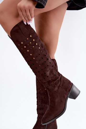 Bottes hautes avec éléments perforés Kireya chocolat