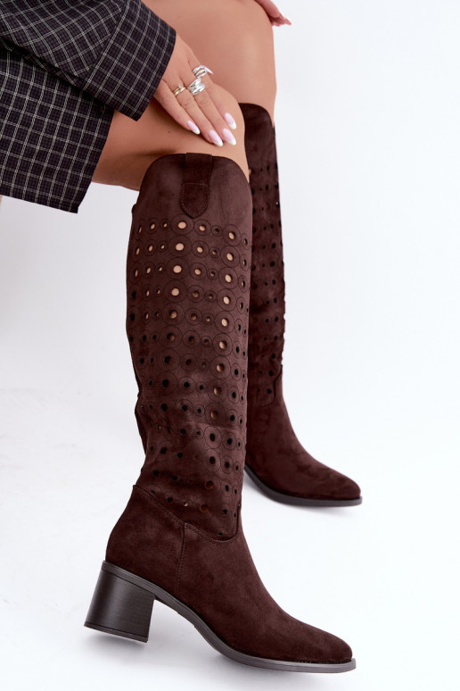 Bottes hautes avec éléments perforés Kireya chocolat