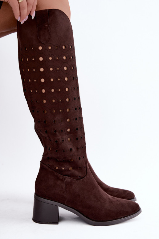 Bottes hautes avec éléments perforés Kireya chocolat