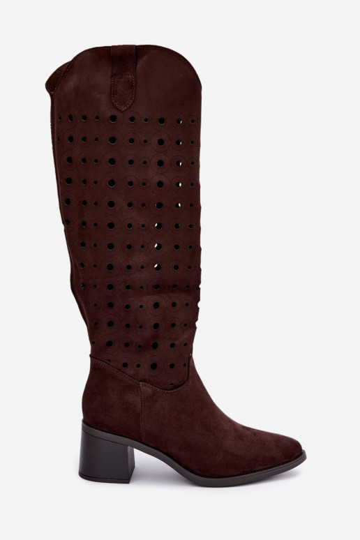 Kniehohe Stiefel mit durchbrochenen Elementen Kireya schokoladenbraun