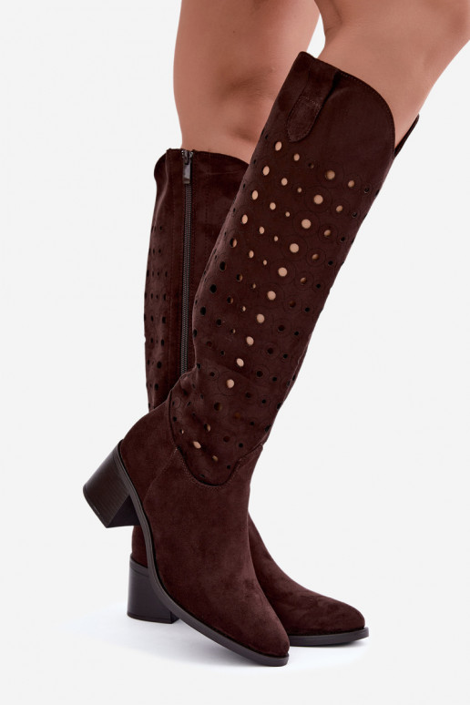 Bottes hautes avec éléments perforés Kireya chocolat