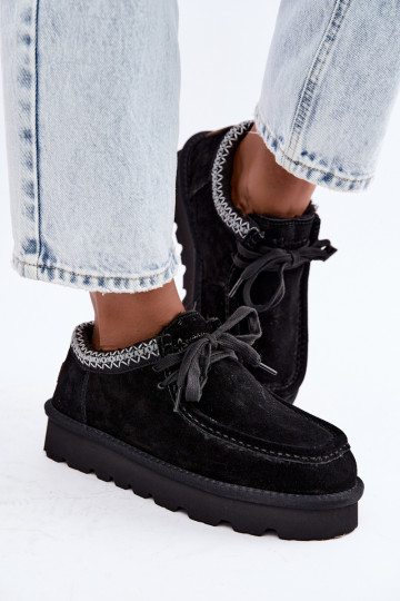 Kunstveloursleder Schneestiefel mit gestickten Elementen D7868-01 schwarz