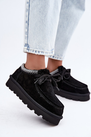 Faux suede sneeuwlaarzen met geborduurde elementen D7868-01 zwart 2