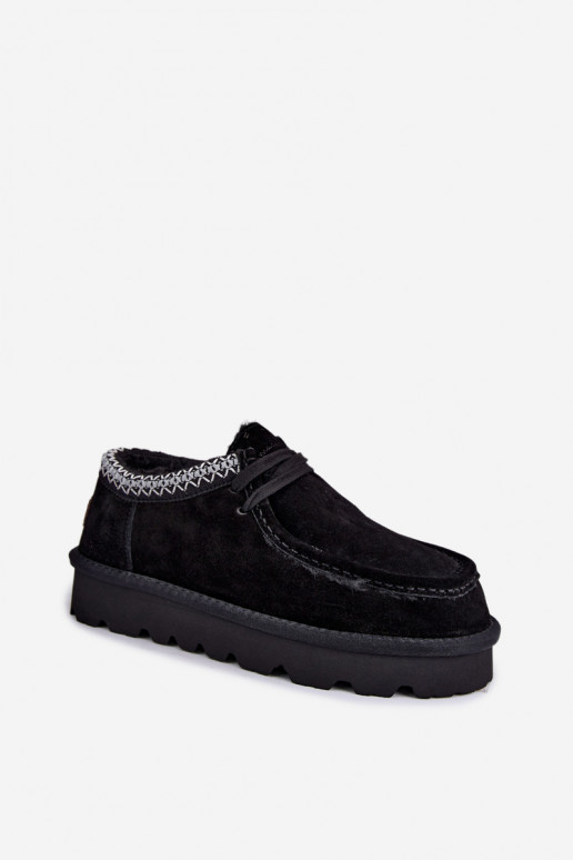 Faux suede sneeuwlaarzen met geborduurde elementen D7868-01 zwart
