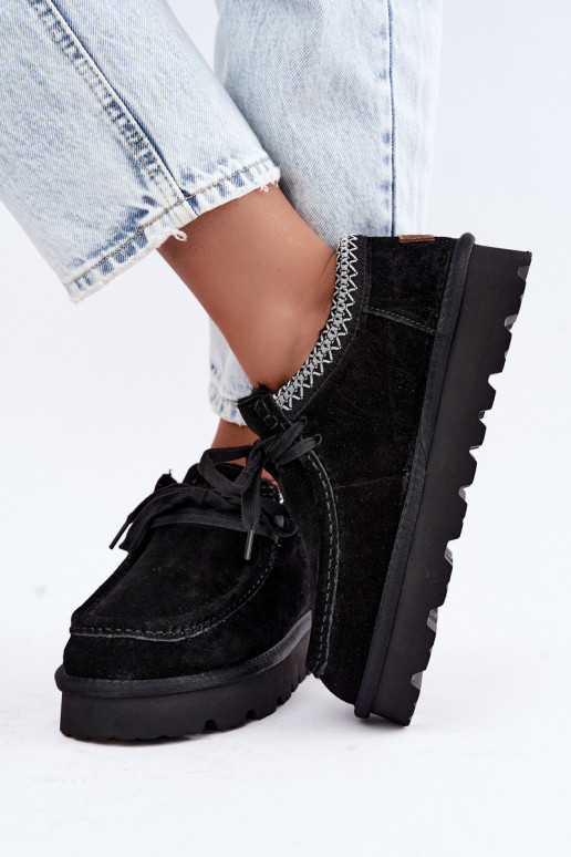 Bottes de neige en daim synthétique avec éléments brodés D7868-01 noires