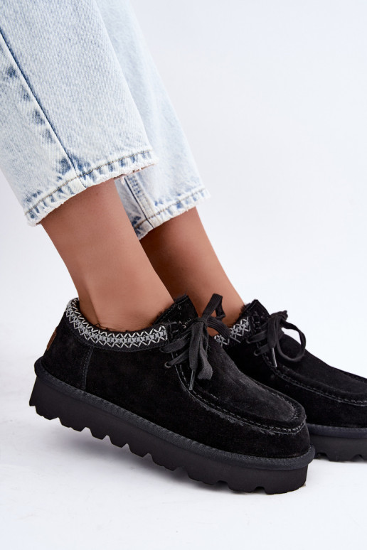 Kunstveloursleder Schneestiefel mit gestickten Elementen D7868-01 schwarz