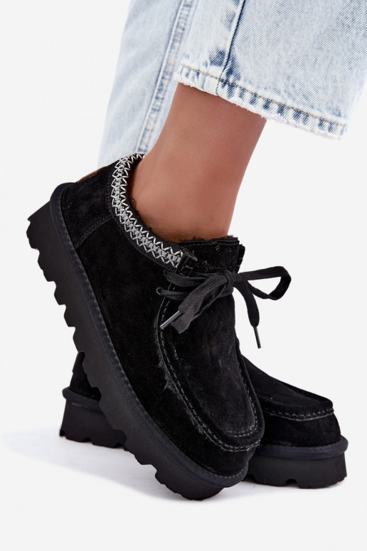 Bottes de neige en daim synthétique avec éléments brodés D7868-01 noires