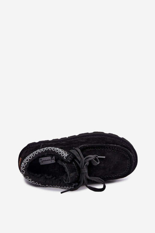Faux suede sneeuwlaarzen met geborduurde elementen D7868-01 zwart