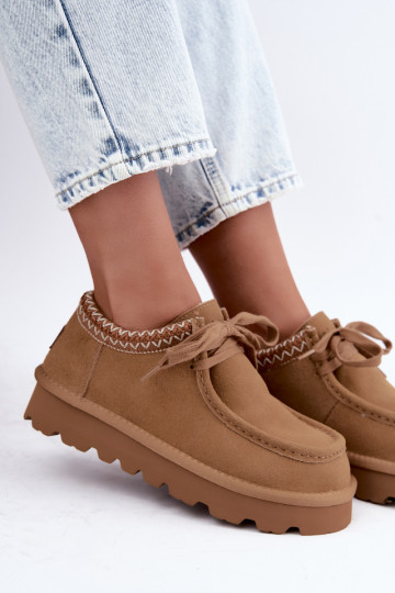 Faux suede sneeuwlaarzen met geborduurde elementen D7868-29 bruin