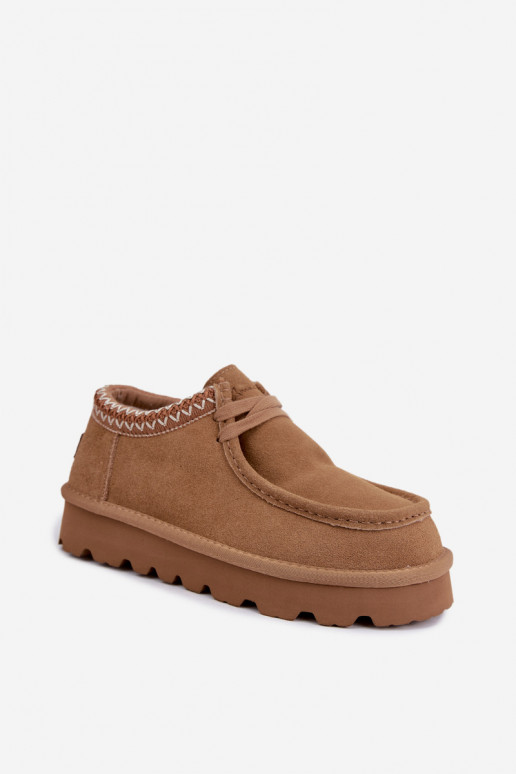 Faux suede sneeuwlaarzen met geborduurde elementen D7868-29 bruin