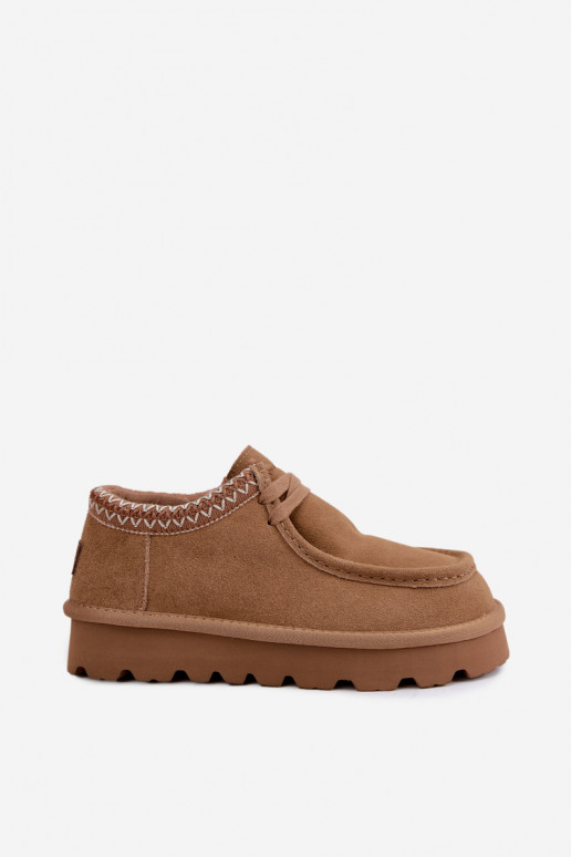 Faux suede sneeuwlaarzen met geborduurde elementen D7868-29 bruin