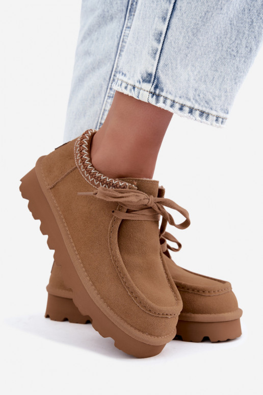Kunstveloursleder Schneestiefel mit gestickten Elementen D7868-29 braun