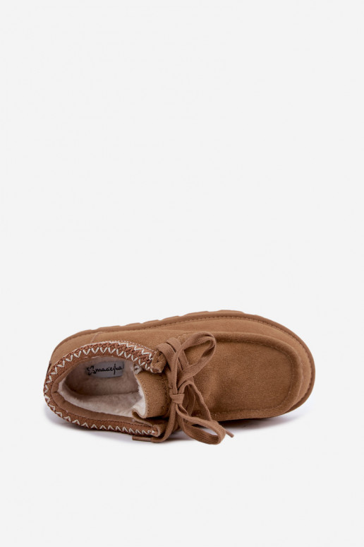 Faux suede sneeuwlaarzen met geborduurde elementen D7868-29 bruin