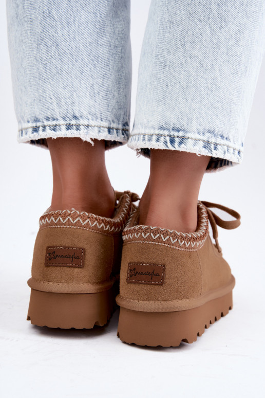 Bottes de neige en daim synthétique avec éléments brodés D7868-29 marron