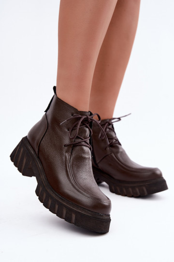 Verwarmde leren enkellaarsjes met elegante details Zazoo 60594 chocolade 2