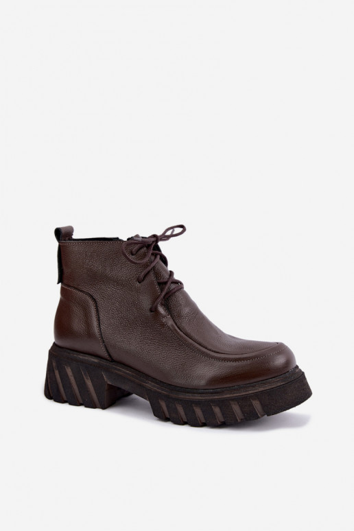 Bottines en cuir isolées avec détails élégants Zazoo 60594 chocolat