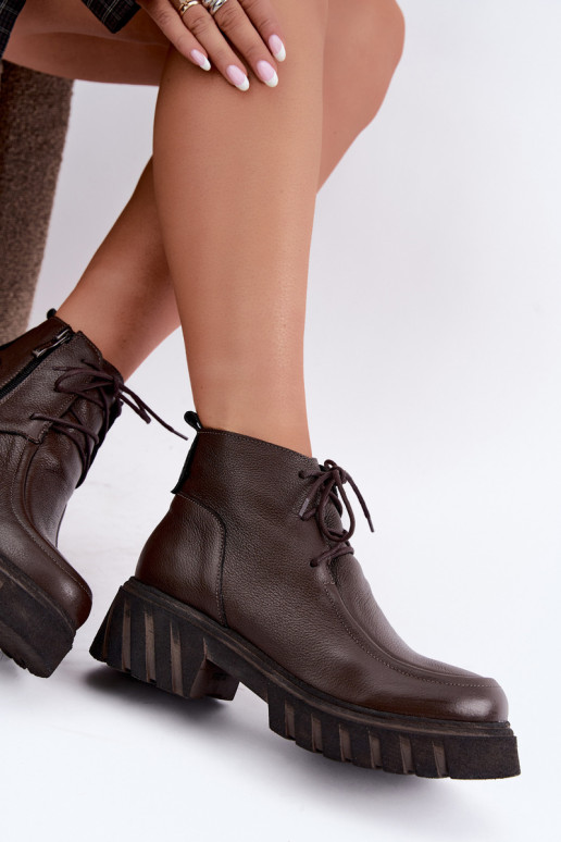 Bottines en cuir isolées avec détails élégants Zazoo 60594 chocolat