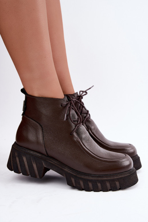 Bottines en cuir isolées avec détails élégants Zazoo 60594 chocolat