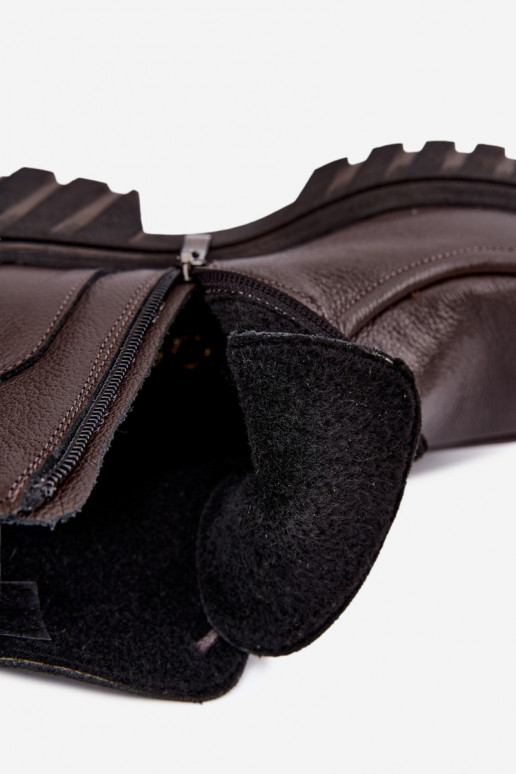 Warmes Leder-Ankle Boots mit eleganten Details Zazoo 60594 schokoladenbraun