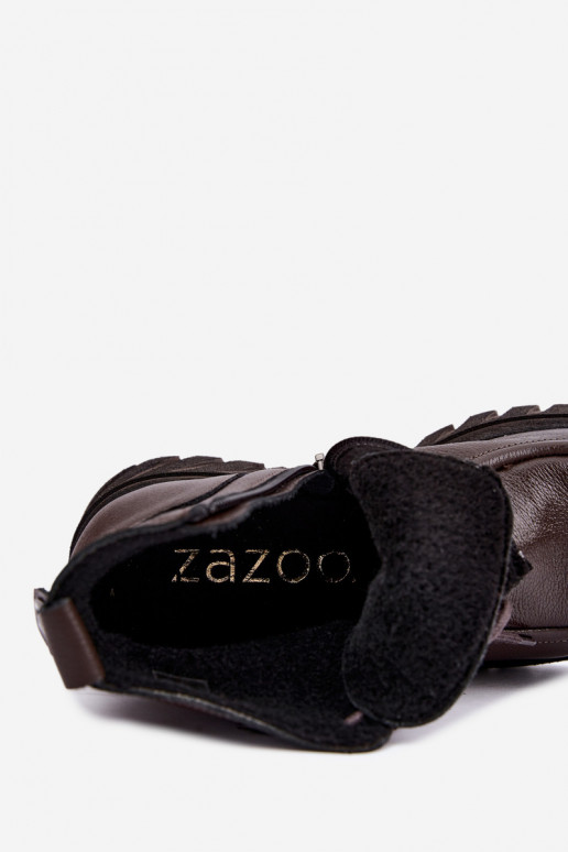 Verwarmde leren enkellaarsjes met elegante details Zazoo 60594 chocolade