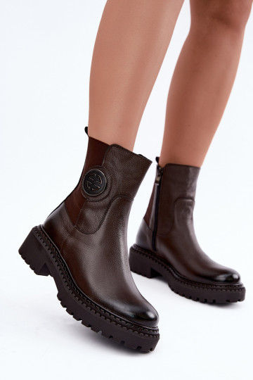 Bottines en cuir isolées avec détails élégants Zazoo 60578 chocolat 2
