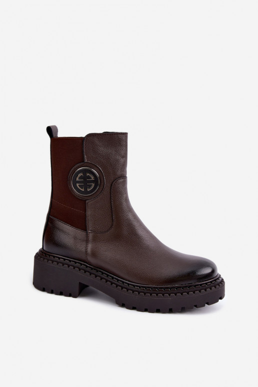 Verwarmde leren enkellaarsjes met elegante details Zazoo 60578 chocolade