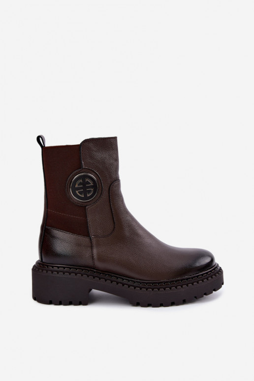 Bottines en cuir isolées avec détails élégants Zazoo 60578 chocolat