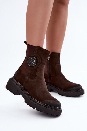 Verwarmde suède enkellaarsjes met elegante details Zazoo 60578 chocolade 2
