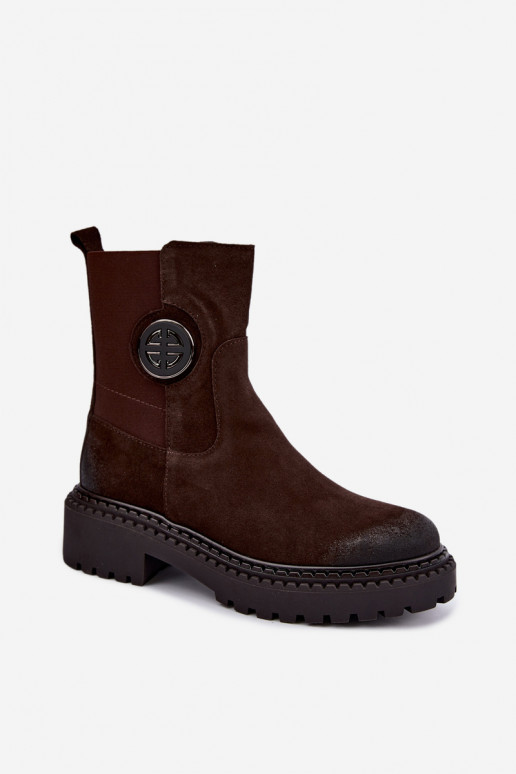 Verwarmde suède enkellaarsjes met elegante details Zazoo 60578 chocolade