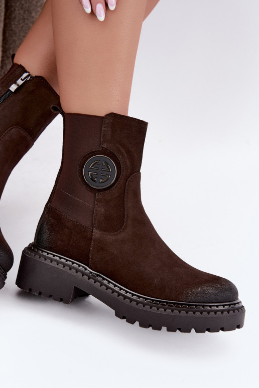 Bottines en daim isolées avec détails élégants Zazoo 60578 chocolat
