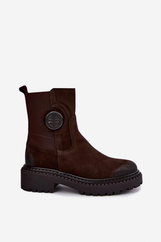Warmes Veloursleder-Ankle Boots mit eleganten Details Zazoo 60578 schokoladenbraun