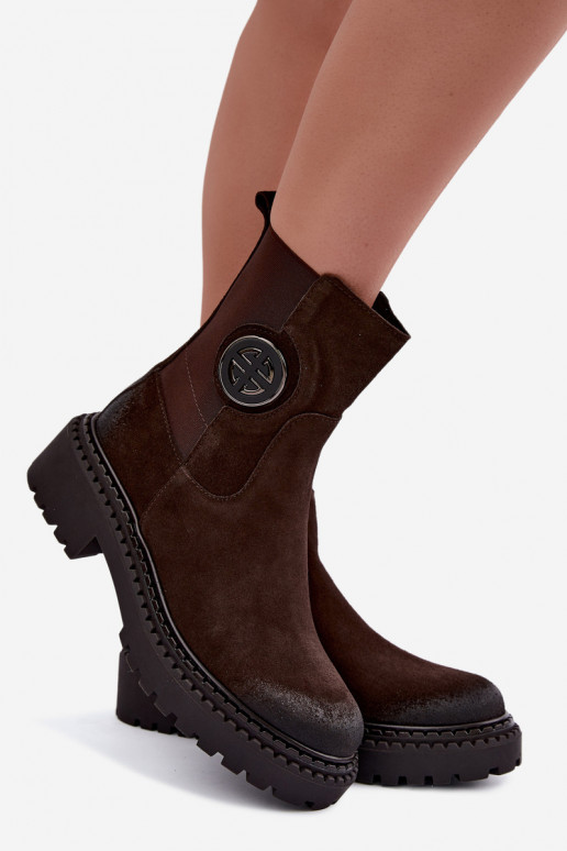 Warmes Veloursleder-Ankle Boots mit eleganten Details Zazoo 60578 schokoladenbraun