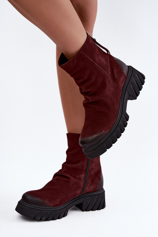 Bottines en daim isolées avec volants Zazoo 60590 bordeaux