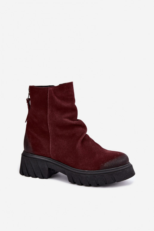 Warmes Veloursleder-Ankle Boots mit Rüschen Zazoo 60590 bordeaux